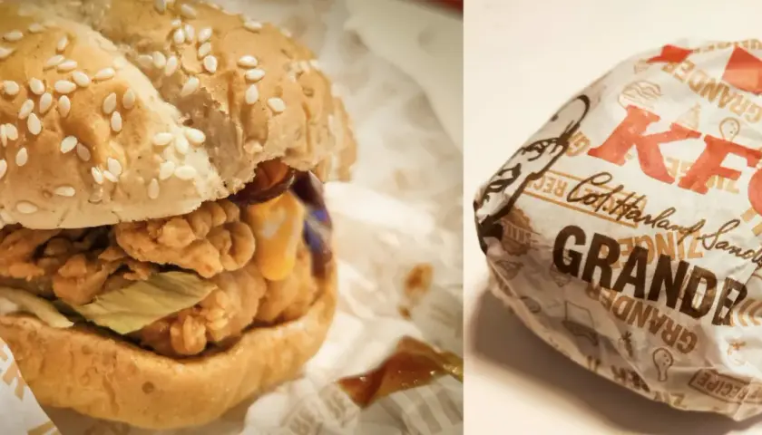KFC Grande, pyszny burger z chrupiącym kurczakiem i sosem. Dłuższy posiłek to dłuższy czas przyjemności, ale też dłuższy kfc kcal.