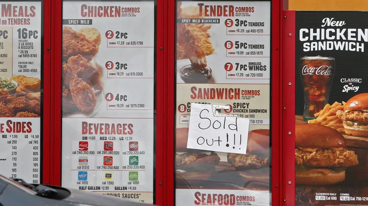 Popeyes ceny: menu z kurczakiem, skrzydełkami i napojami. Niektóre pozycje są wyprzedane.