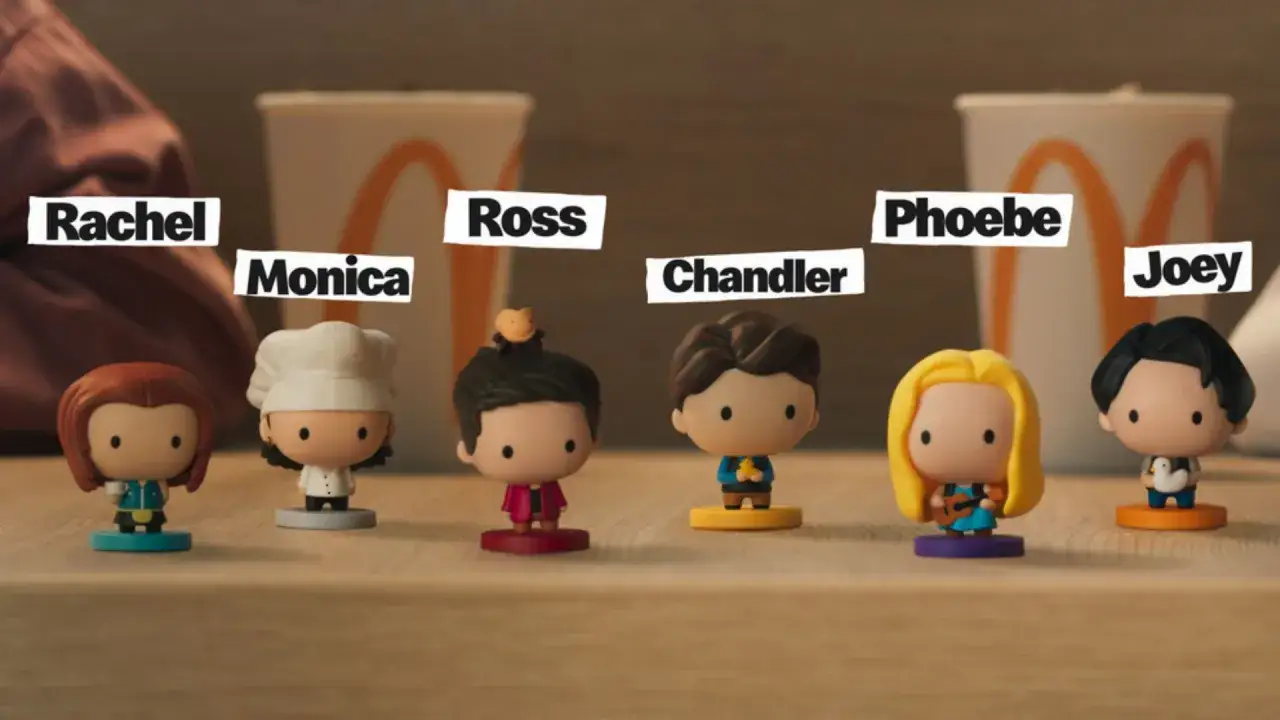Urocze figurki mcdonald friends: Rachel, Monica, Ross, Chandler, Phoebe i Joey.